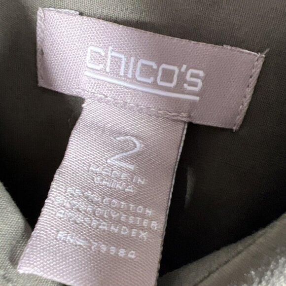 Chico's Women's Blouse Solid Green Button Up Collared Top Long Sleeves Career - Picture 2 of 8